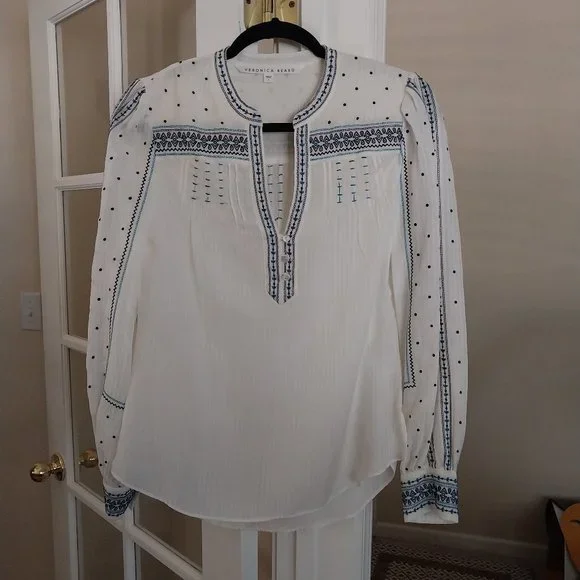Veronica Beard Carta Embroidered Silk & Cotton Blouse - Picture 3 of 5